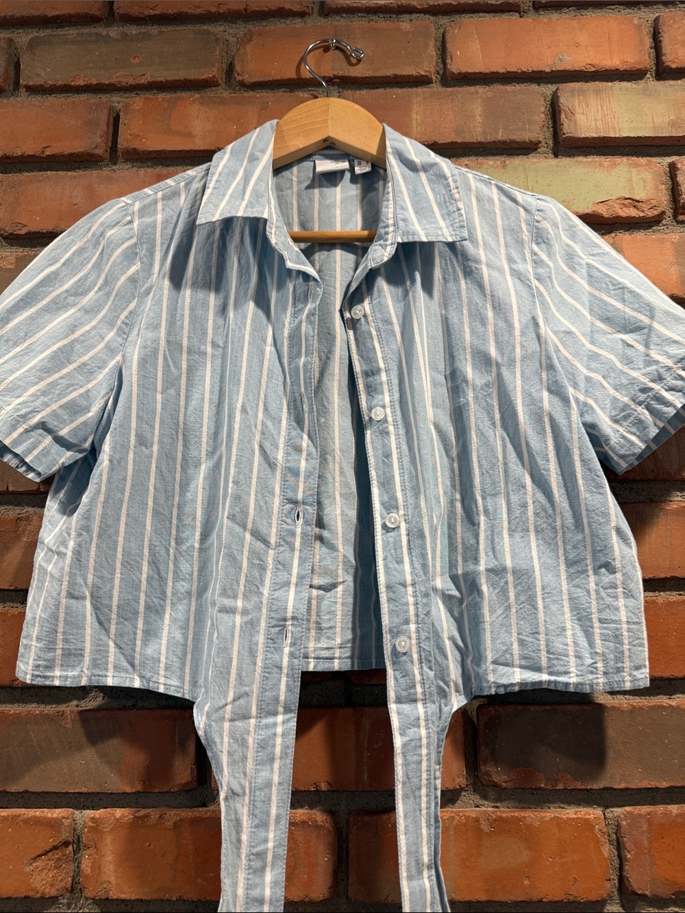 Vero Moda Light Blue and White Striped Tie-Front Shirt